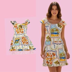 Derek Heart Cream Dress with Blue, Orange & Green Print